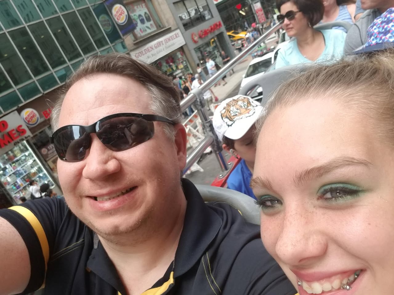 Double-decker bus through Manhattan